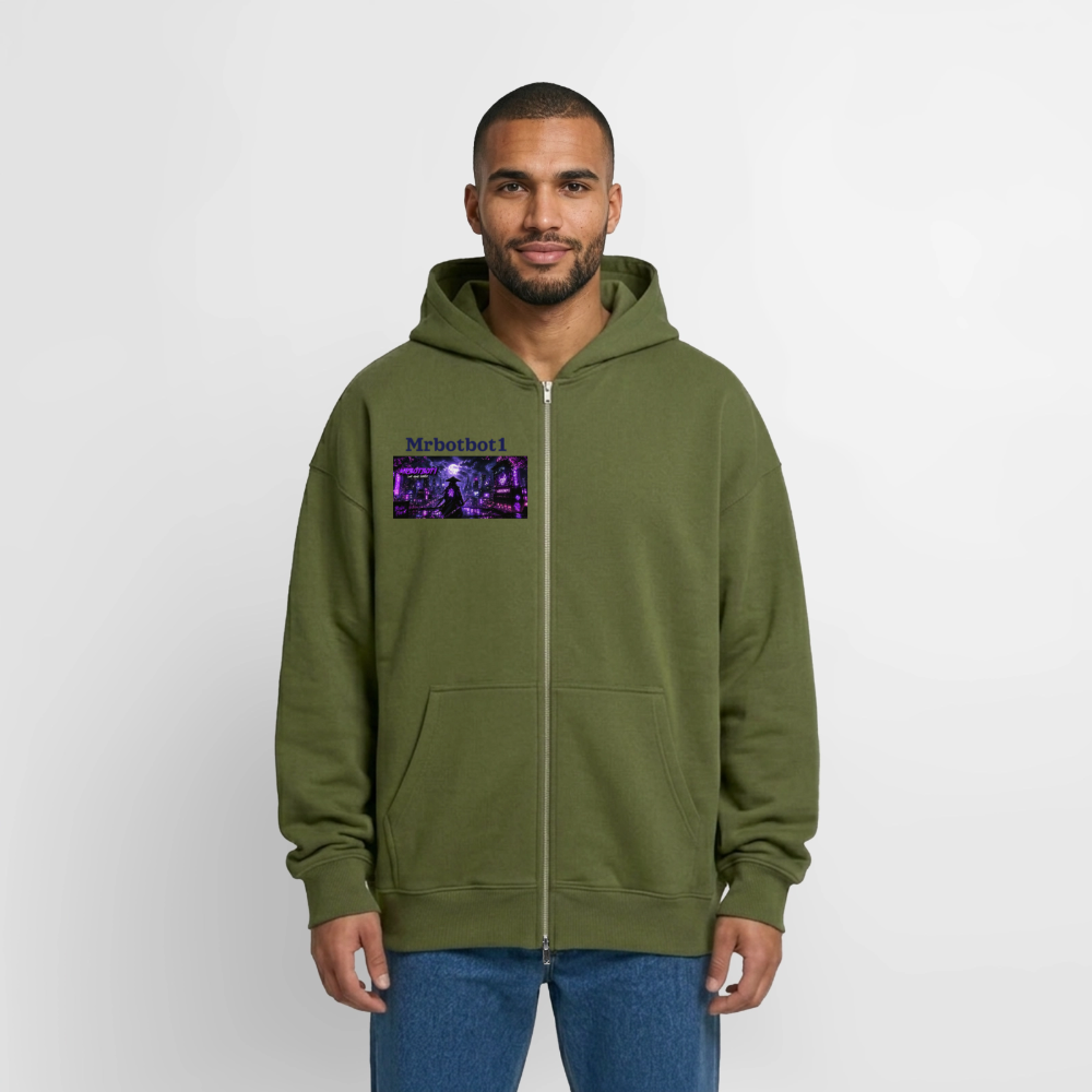 Oversized Heavyweight Unisex Zip Hoodie - Khaki
